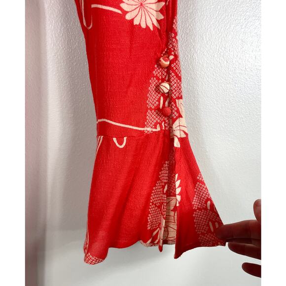 Free People Mixed Print Twist Dress in Red Combo Medium Midi Floral Chic NWT - Picture 6 of 13